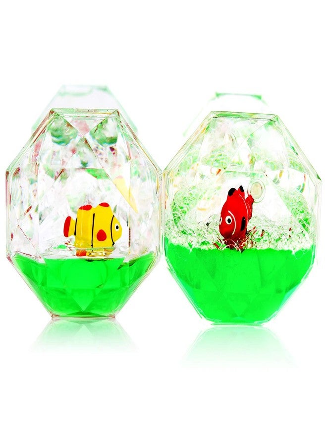 YUE MOTION Liquid Motion Bubbler with Floating Sea Creatures, Diamond Shaped Liquid Timer, Fidget Toy,Autism Toys, Children Activity, Calm Relaxing and Home Ornament (Green Liquid with Fish Toys) - Image 2